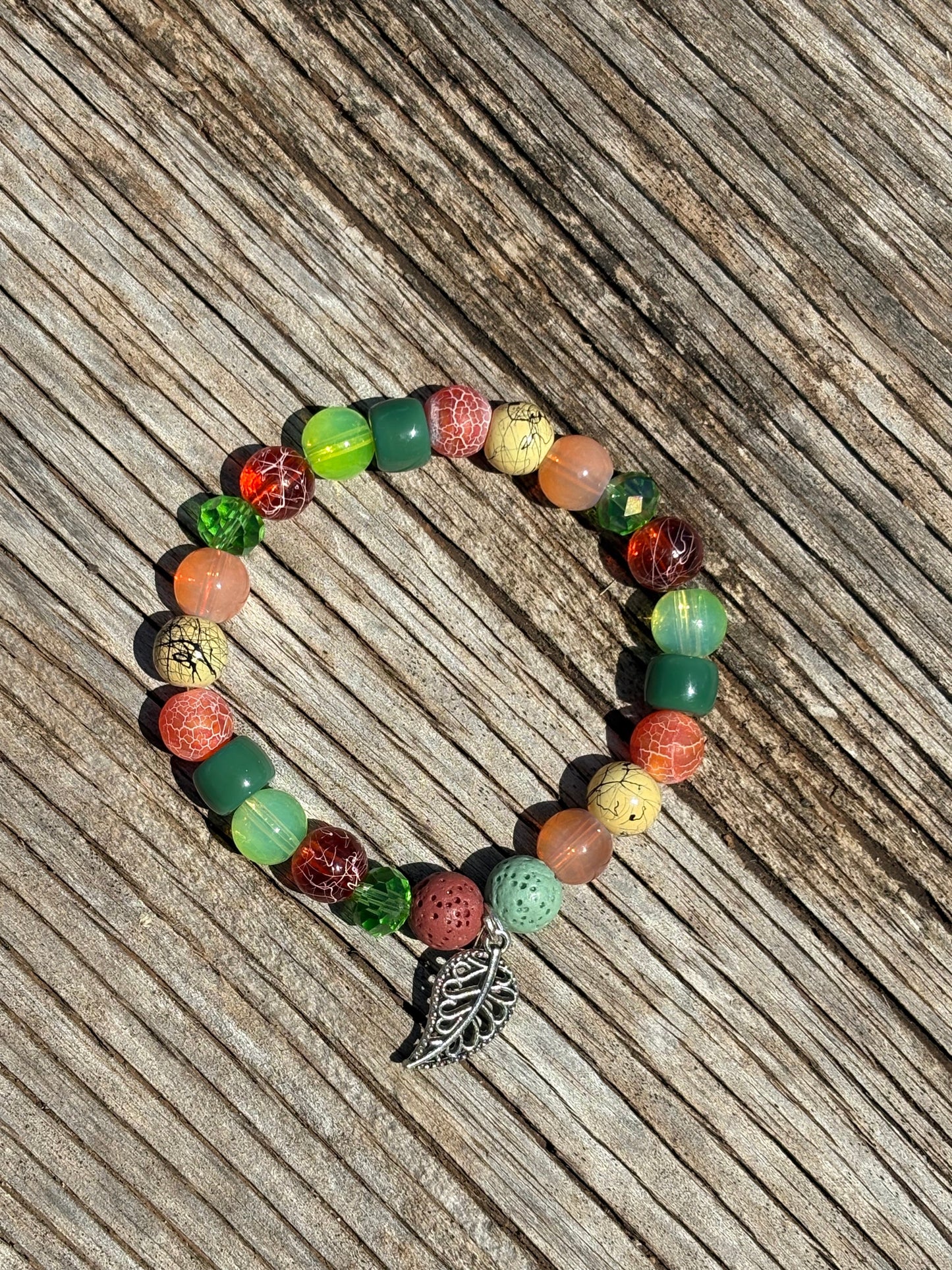 Feathered Greens Beaded Bracelet