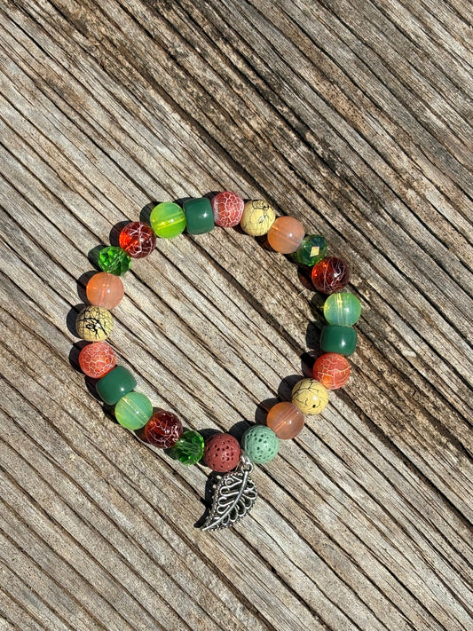 Feathered Greens Beaded Bracelet
